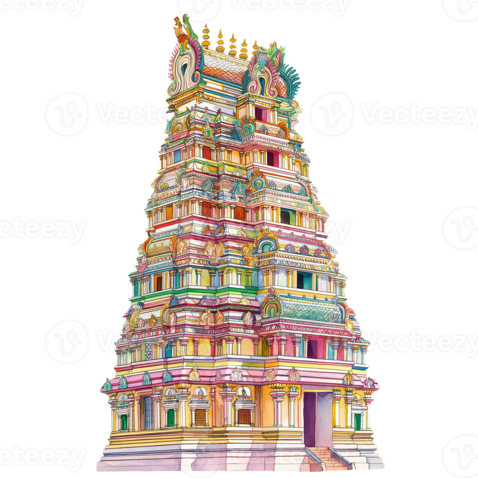 Meenakshi Temple of India watercolor using for web, card, print or decoration png