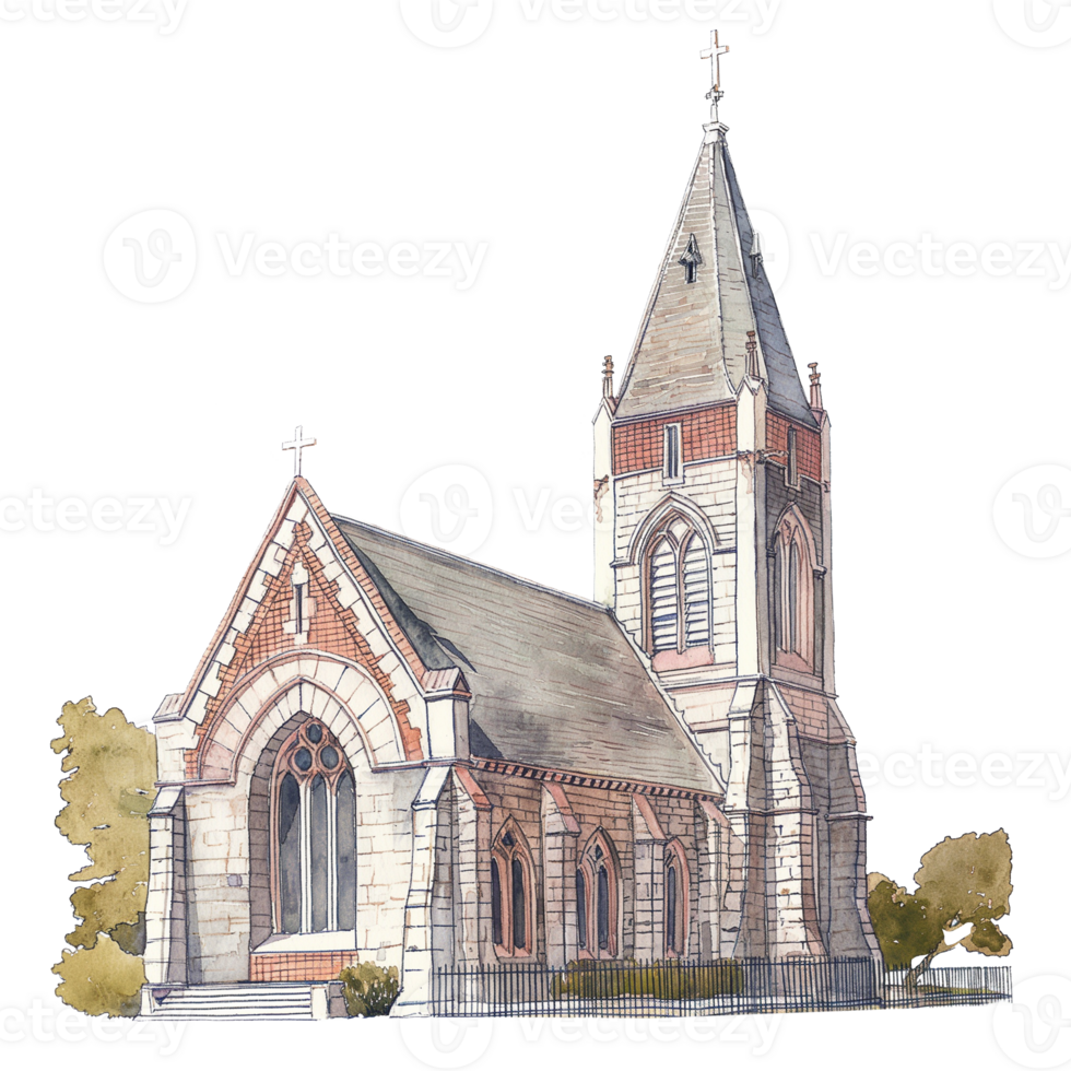 Christ Church Cathedral of New Zealand watercolor using for web, card, print or decoration png
