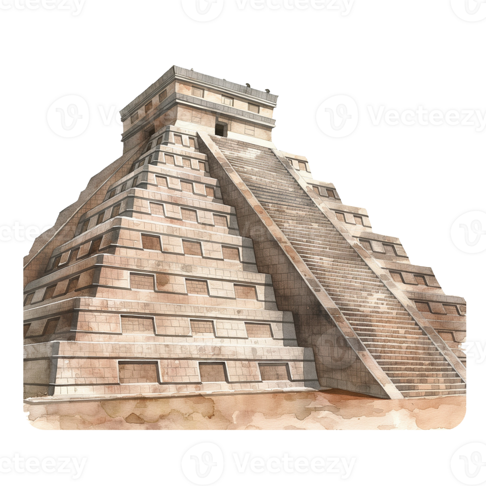 Chichen Itza of Mexico watercolor using for web, card, print or decoration png