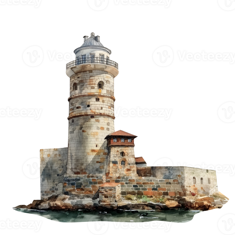 Maiden's Tower of Turkey watercolor using for web, card, print or decoration png