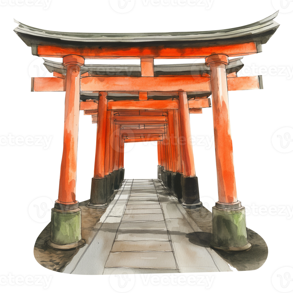 Fushimi Inari Shrine of Japan watercolor using for web, card, print or decoration png