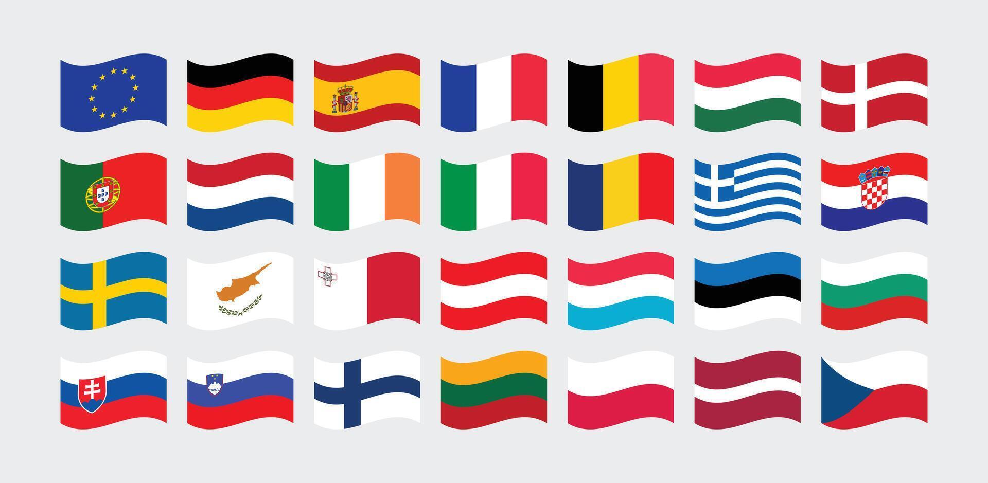 National Flag of All European Union countries. Set of European Union country Flag. vector