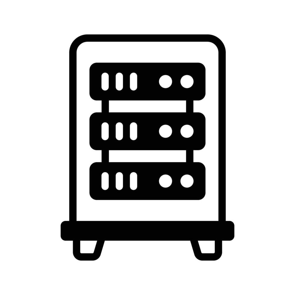 An icon of a server rack with indicators, used for data storage vector