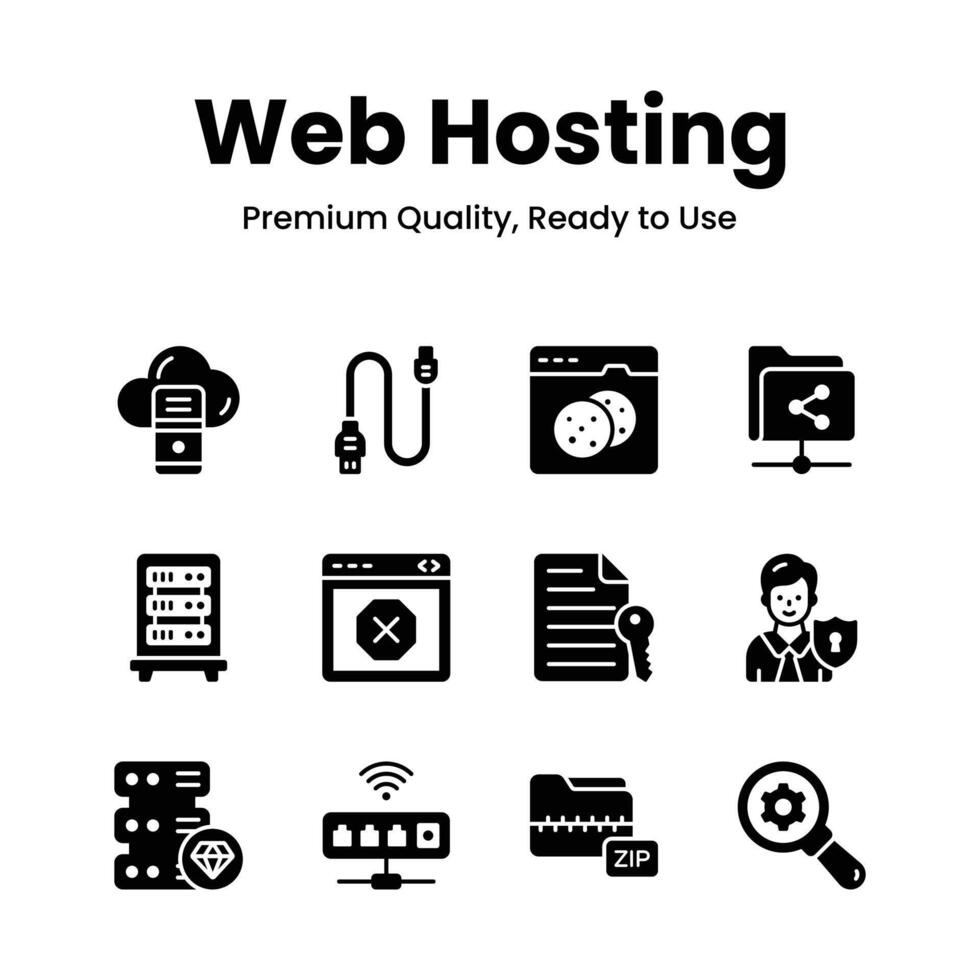 Premium quality web hosting icons set, ready to use and download vector