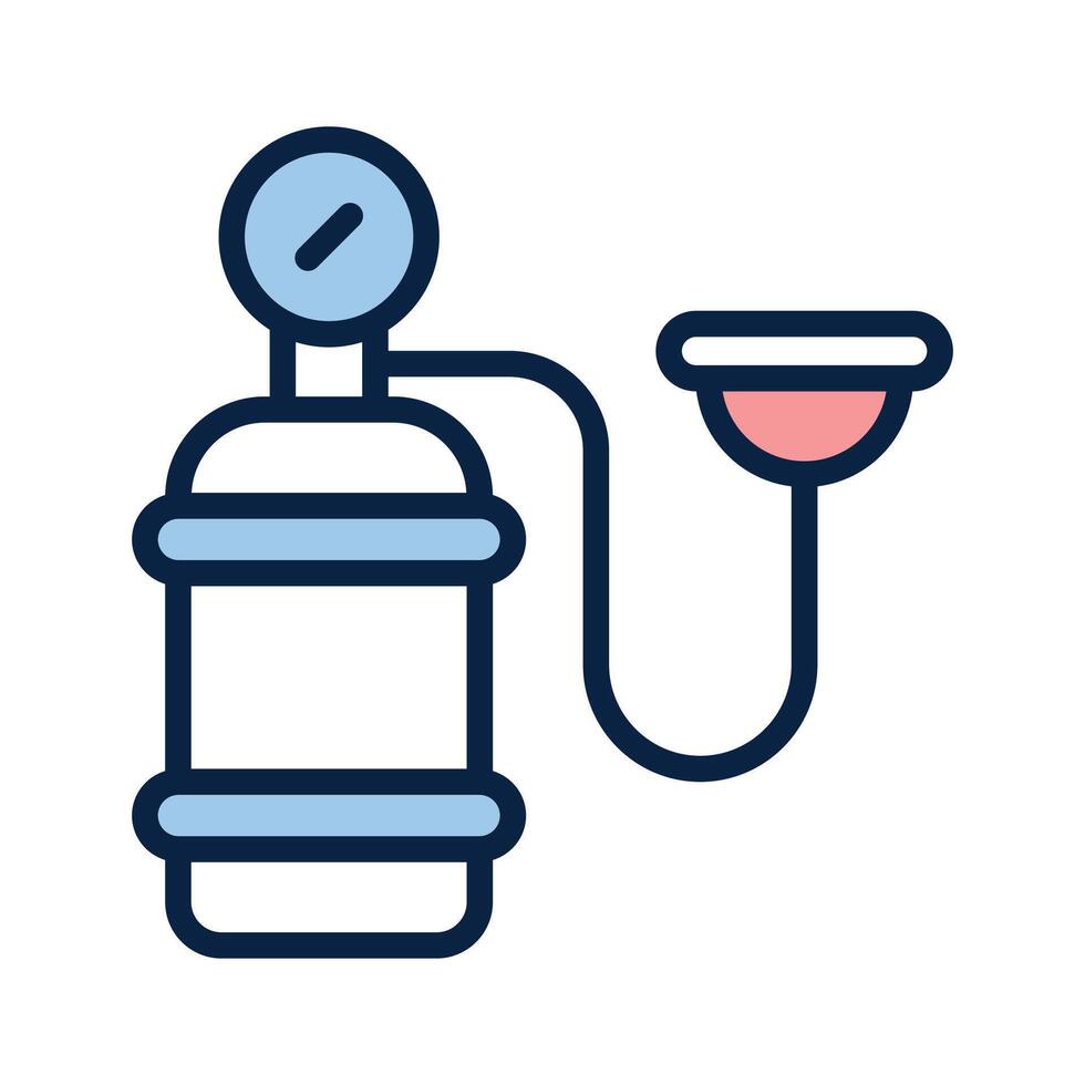 An oxygen tank connected to a breathing mask, icon of oxygen cylinder vector