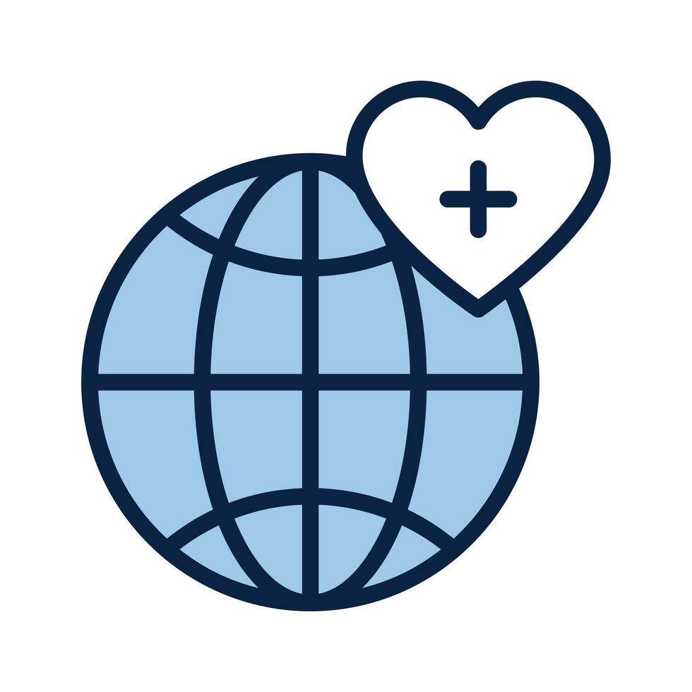 Global healthcare icon, earth with heart and medical sign vector