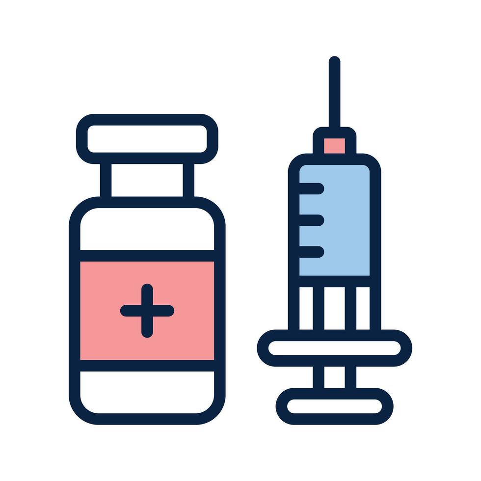 Icon depicting a syringe and a medicine vial with a medical cross vector