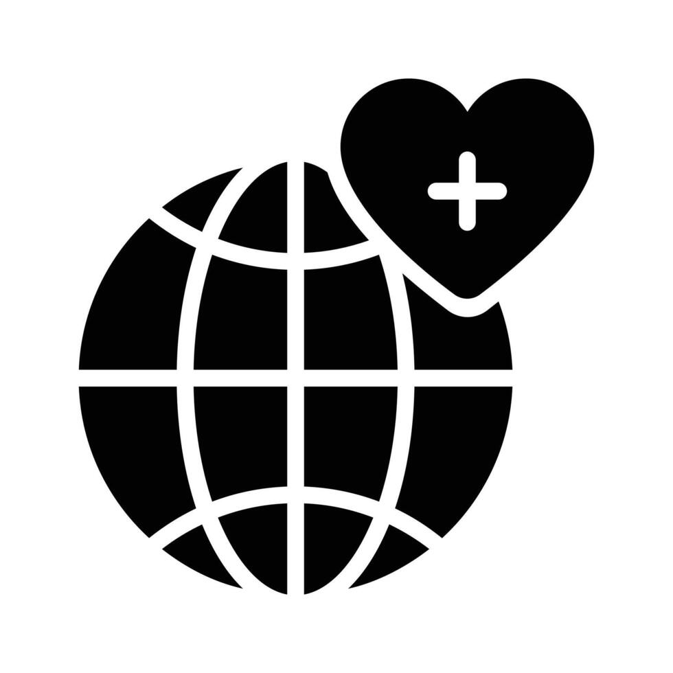 Global healthcare icon, earth with heart and medical sign vector