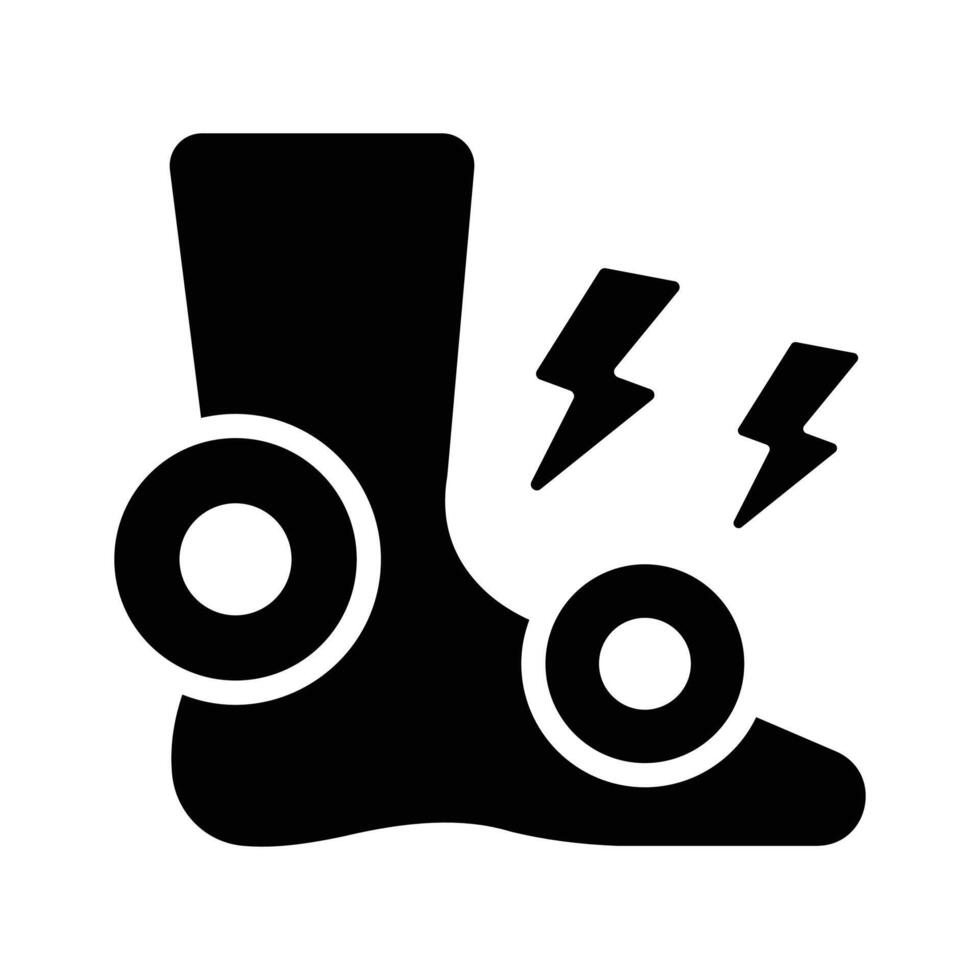 Icon depicting foot pain, with symbols indicating discomfort and injury areas vector