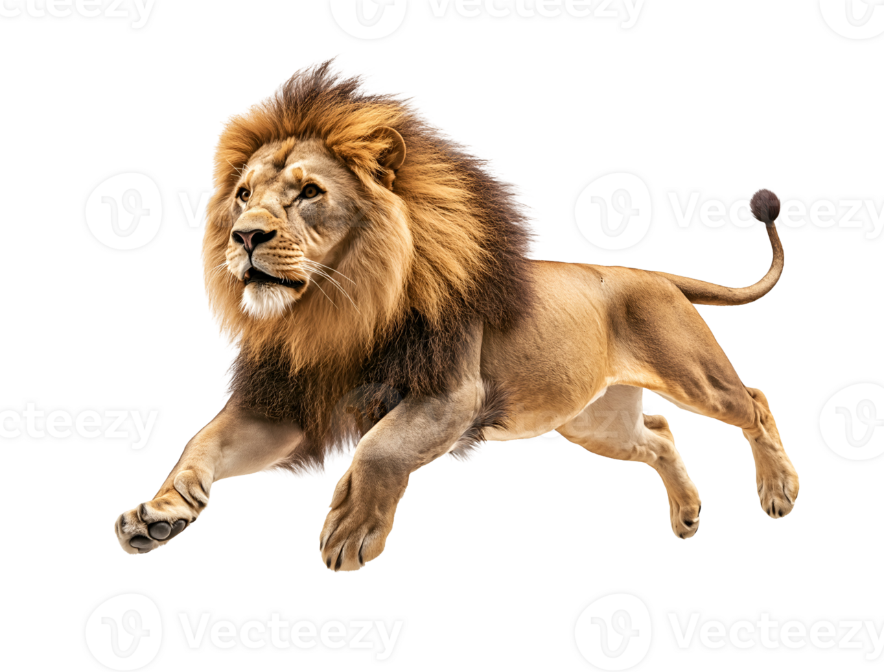 photo of a lion floating mid-air on isolated background png