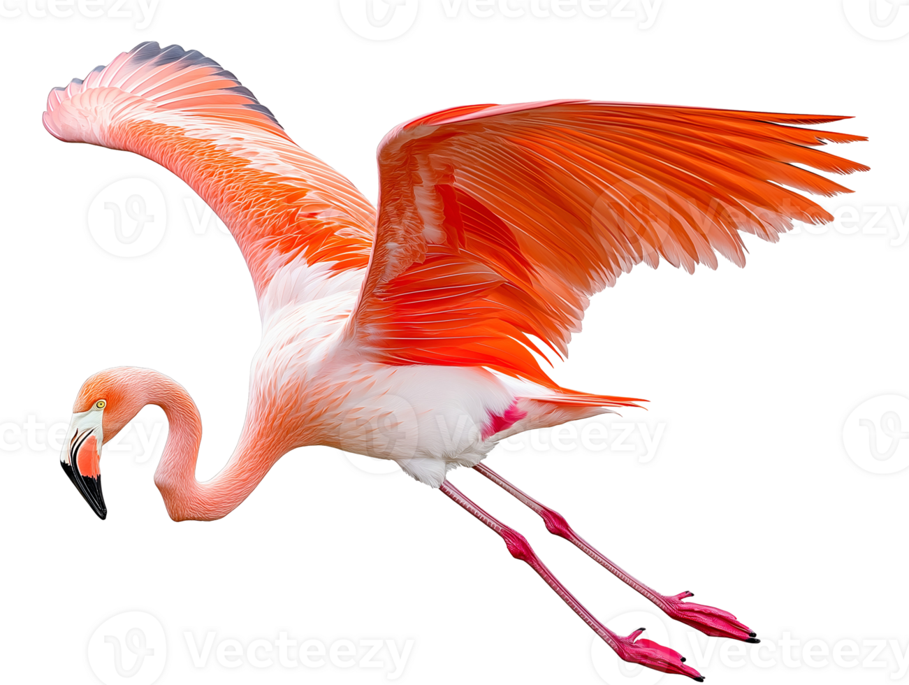 flamingo floating mid-air on isolated background png