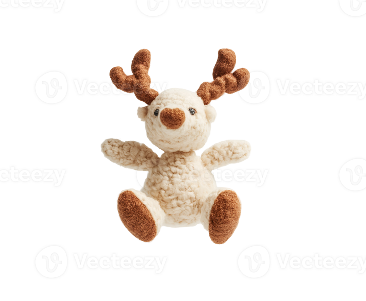 photo of a soft cotton mini reindeer doll with fluffy texture floating in mid-air on isolated background png