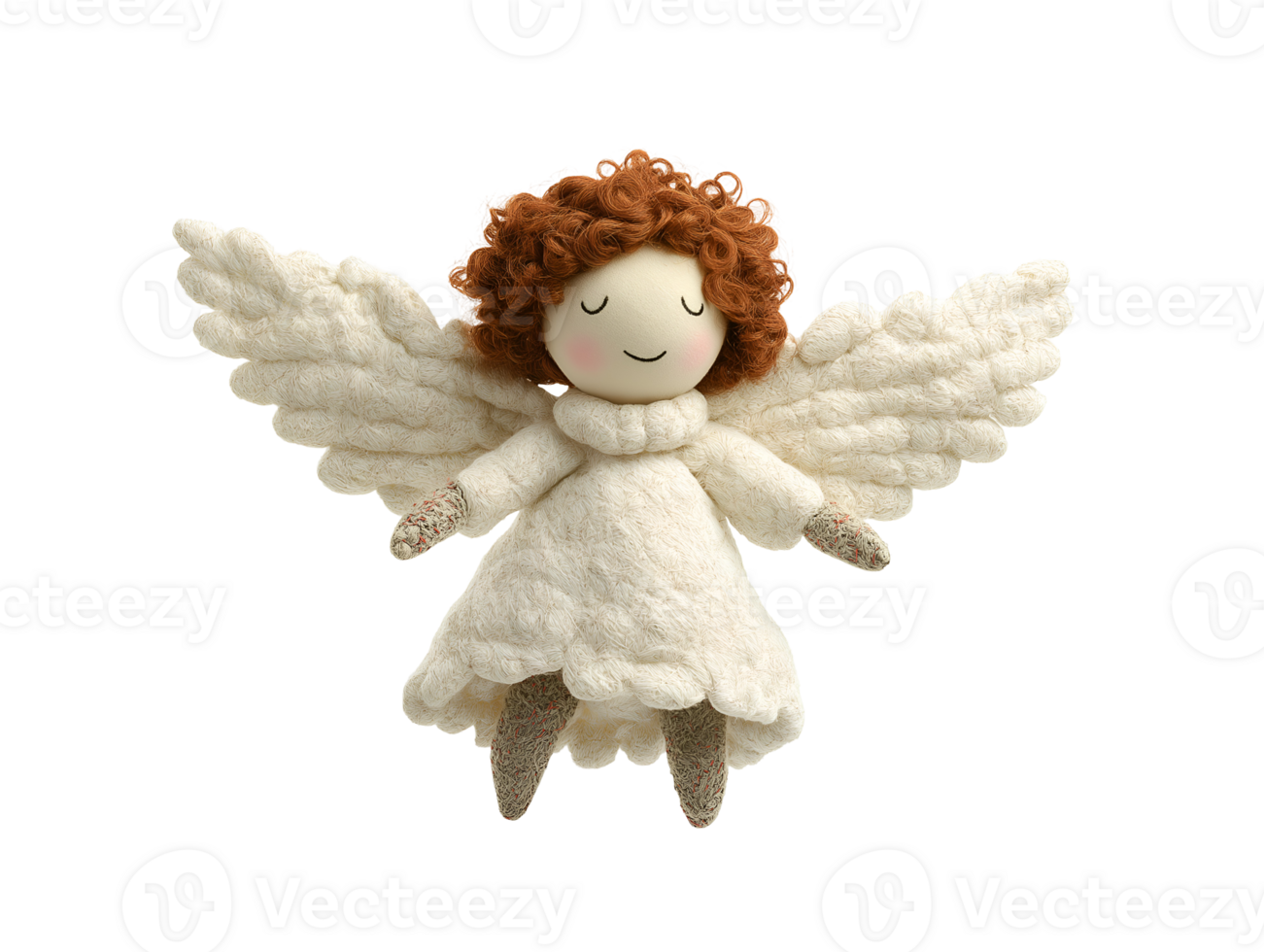 photo of a soft cotton Christmas angel doll with fluffy texture and wings floating in mid-air on isolated background png