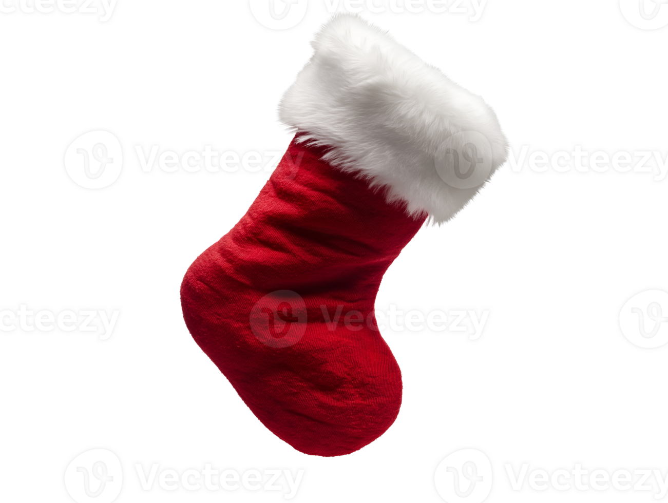 photo of a soft cotton Christmas stocking with fluffy texture floating in mid-air on isolated background png
