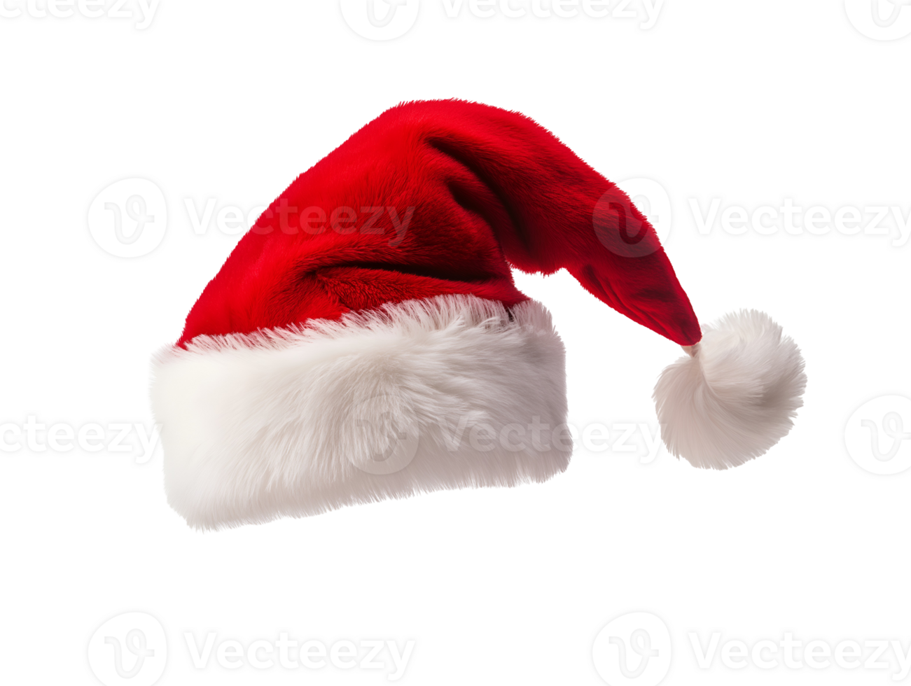 photo of a soft cotton Santa hat with fluffy texture floating in mid-air on isolated background png