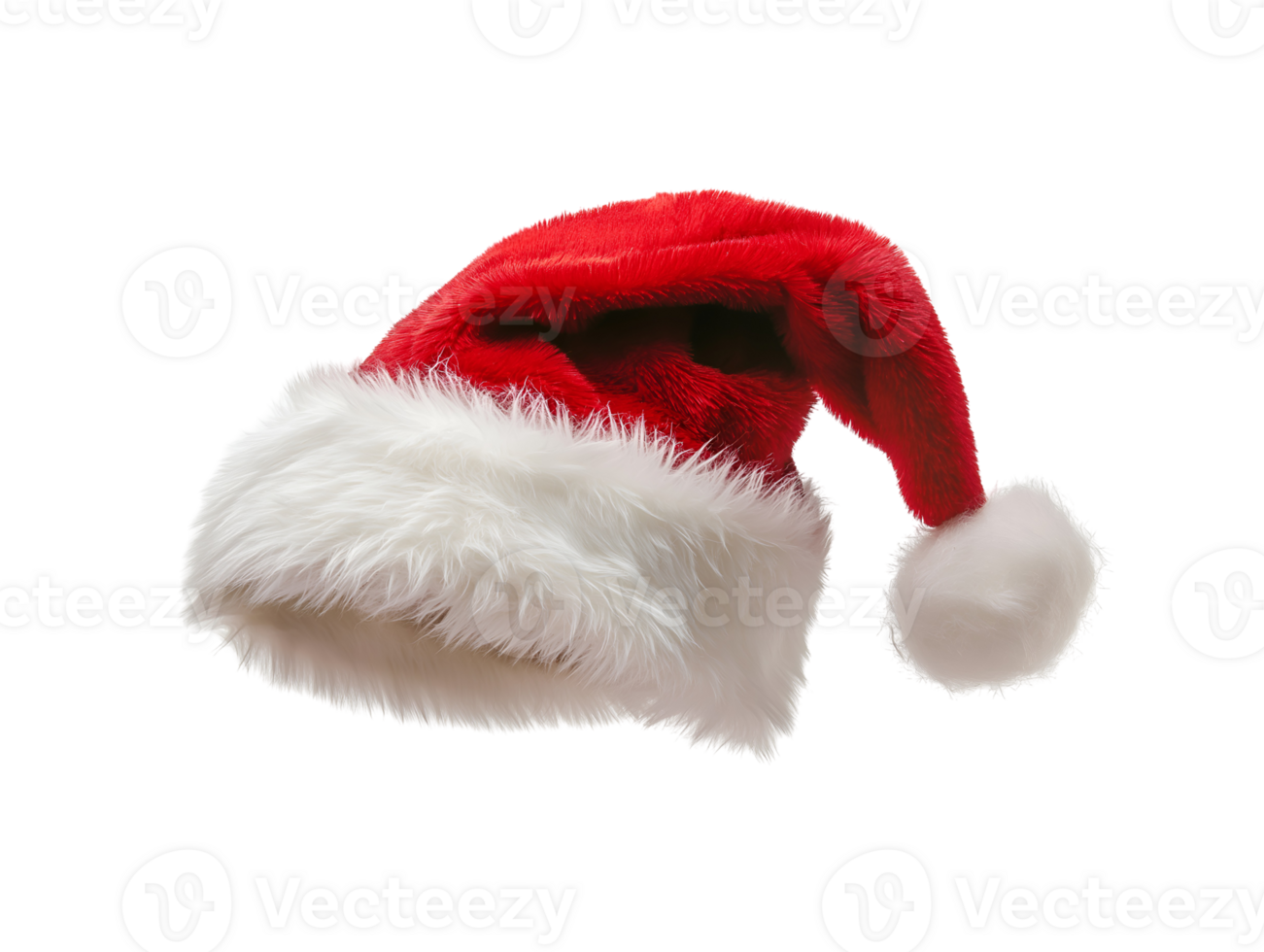 photo of a soft cotton Santa hat with fluffy texture floating in mid-air on isolated background png
