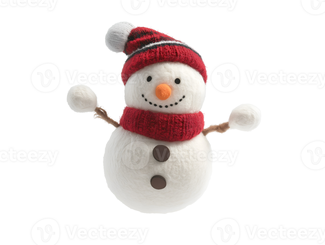 photo of a soft cotton snowman doll with fluffy texture floating in mid-air on isolated background png
