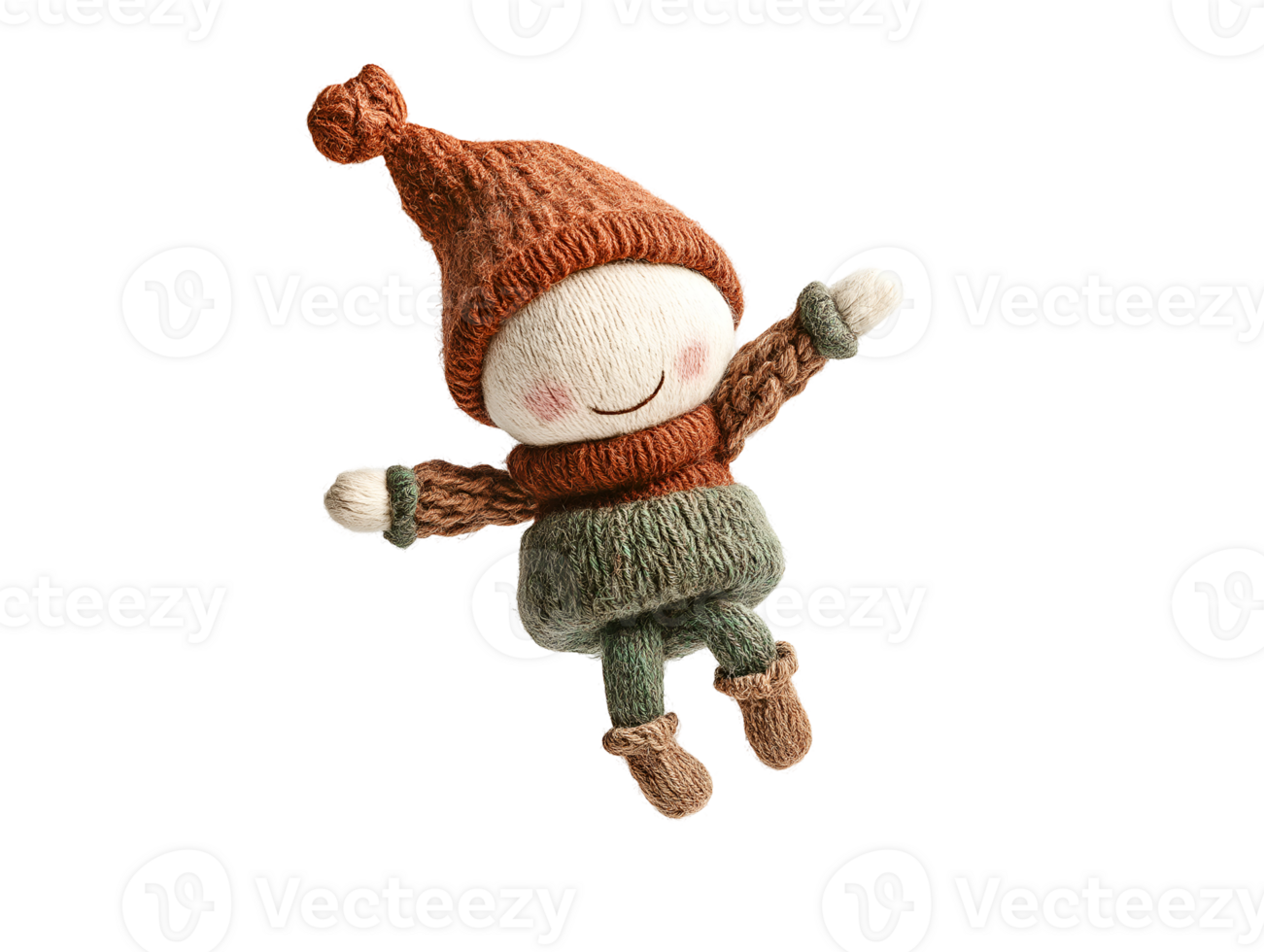 photo of a soft cotton mini elf doll with fluffy texture floating in mid-air on isolated background png