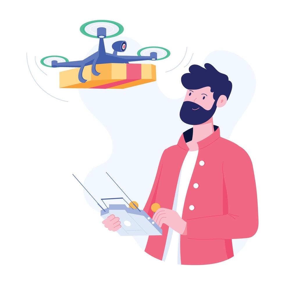 A flat character illustration of drone delivery vector