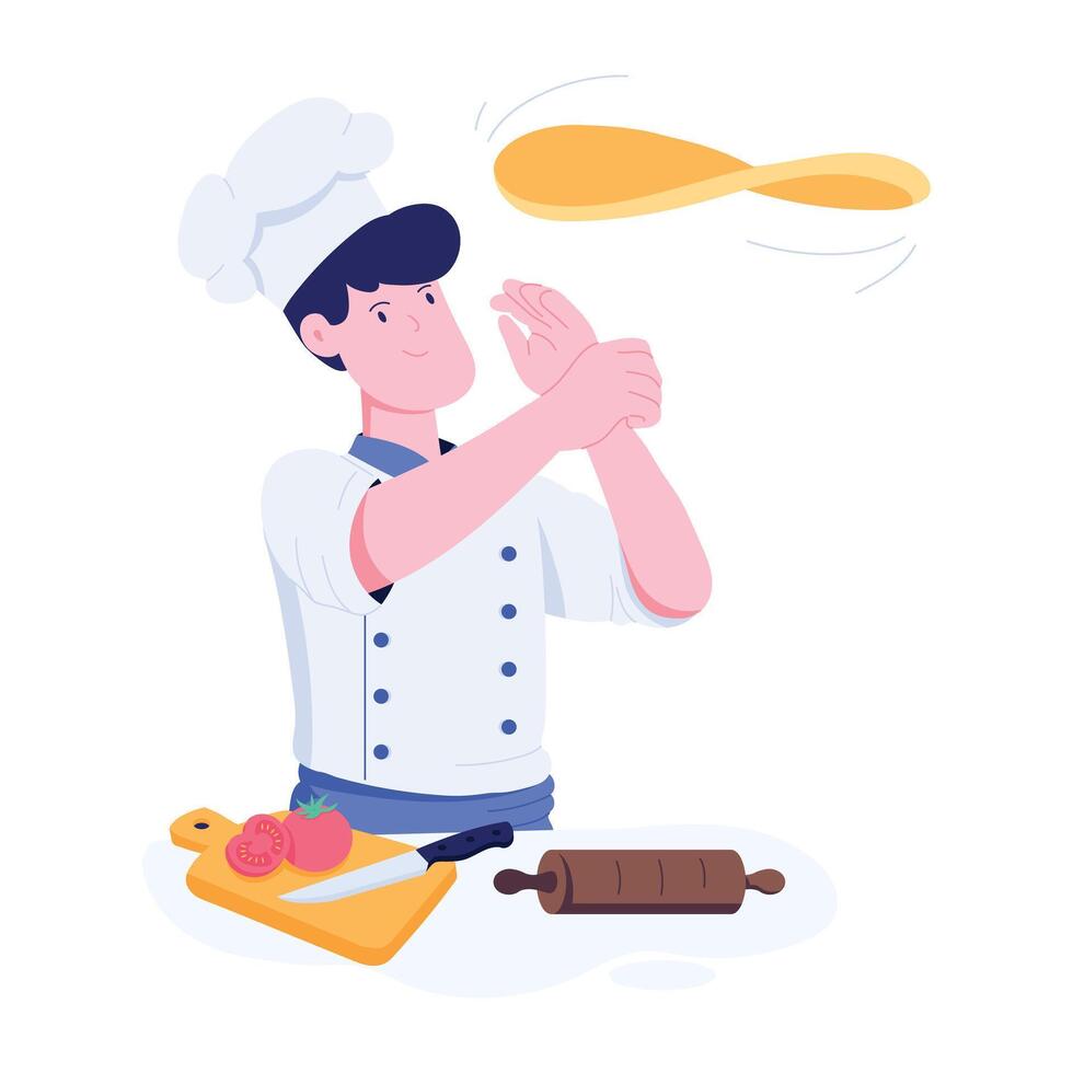 Pizza making illustration designed in flat style vector