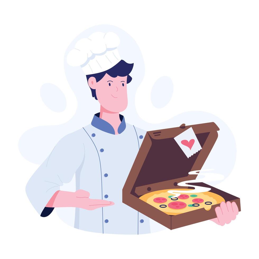 A flat style illustration of expert pizza chef vector