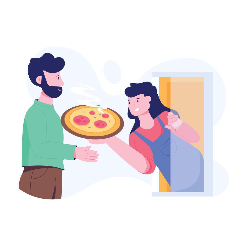 Pizza home delivery illustration in flat style vector