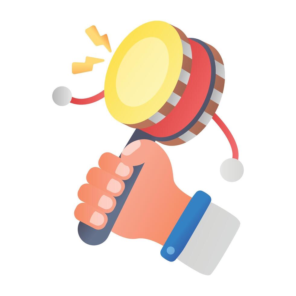 A flat style icon of rattle drum in hand vector