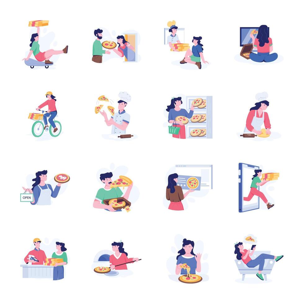 Collection of Pizza Service Flat Illustrations vector