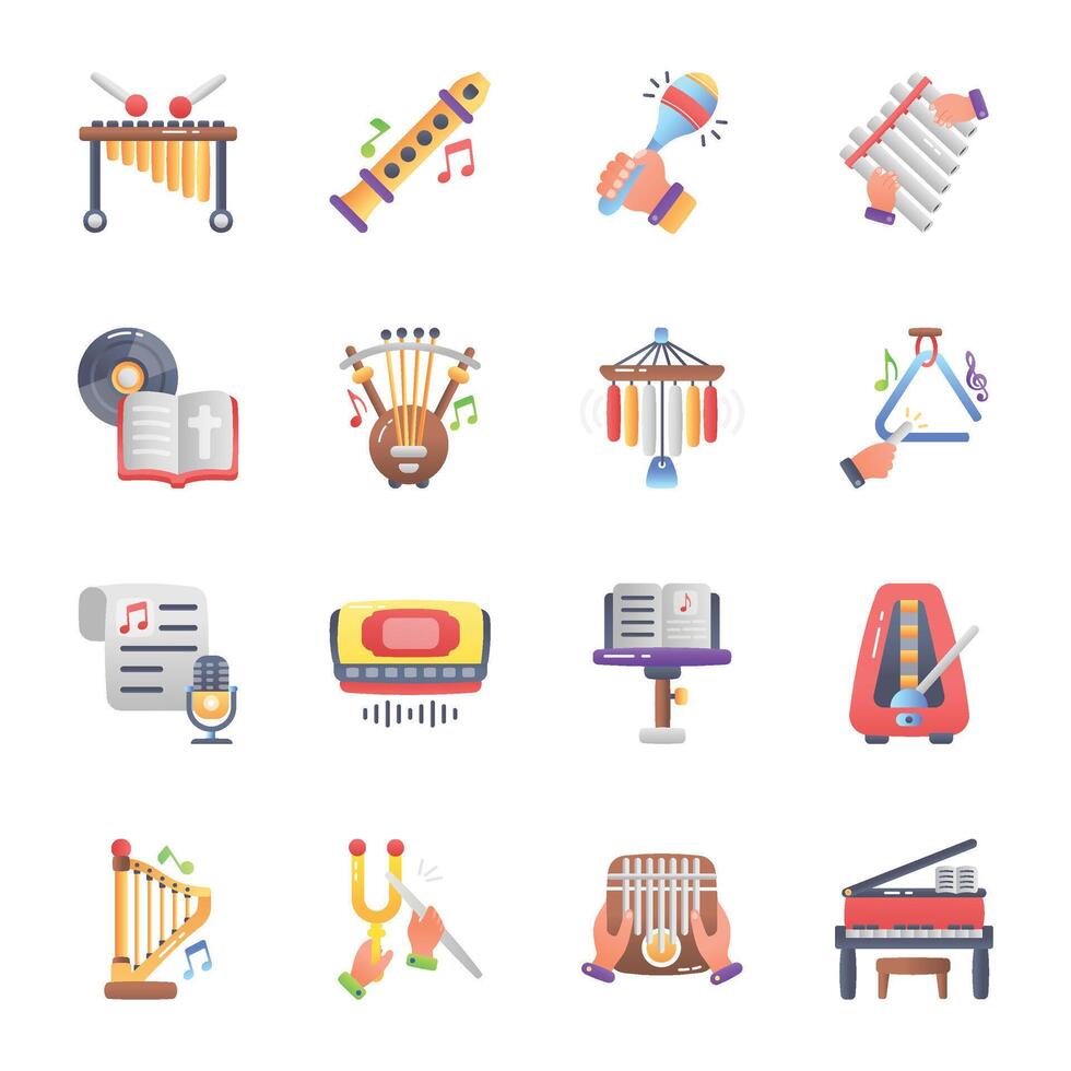 Collection of Musical Instruments Flat Icons vector