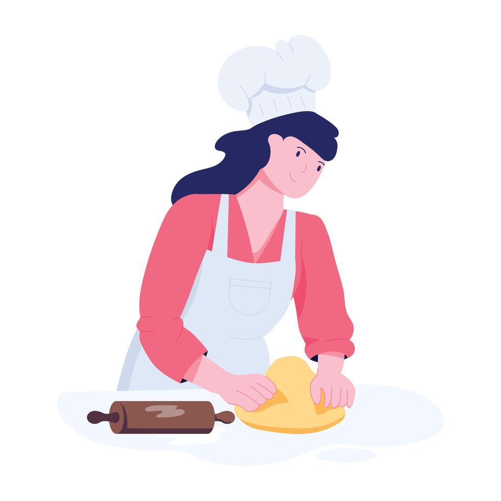 Chef kneading dough with hands, flat illustration vector