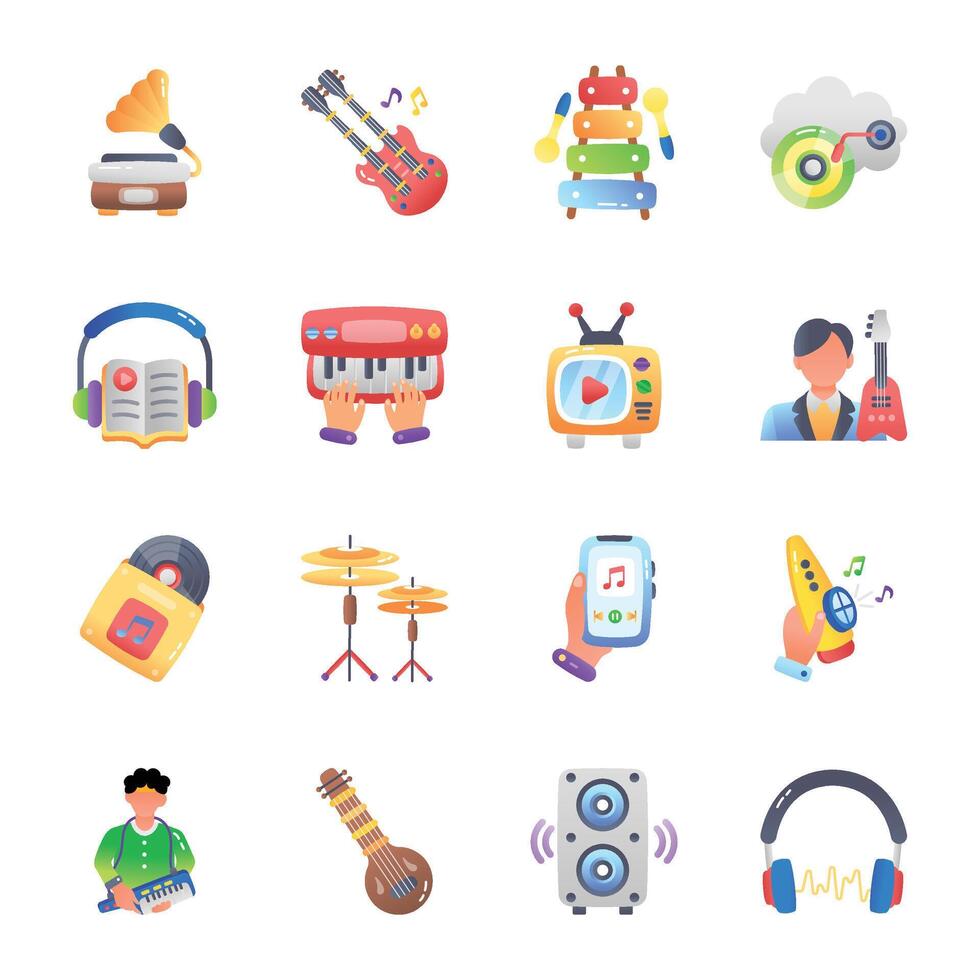 Bundle of Sound and Melody Flat Style Icons vector