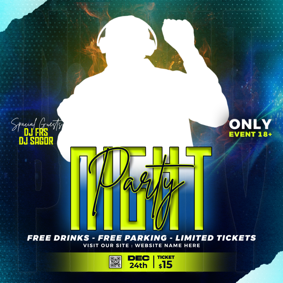 Dj club night party flyer and social media post and web banner template psd