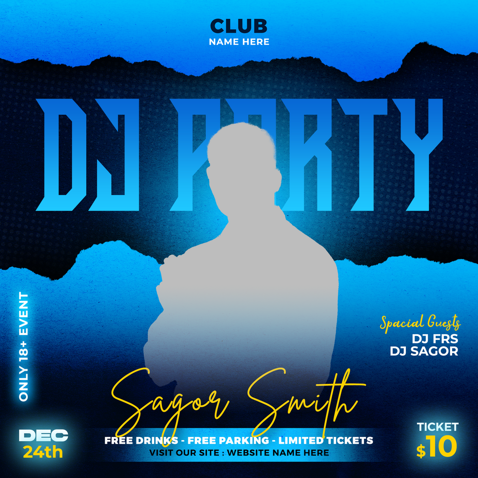 Dj club night party flyer and social media post and web banner template psd