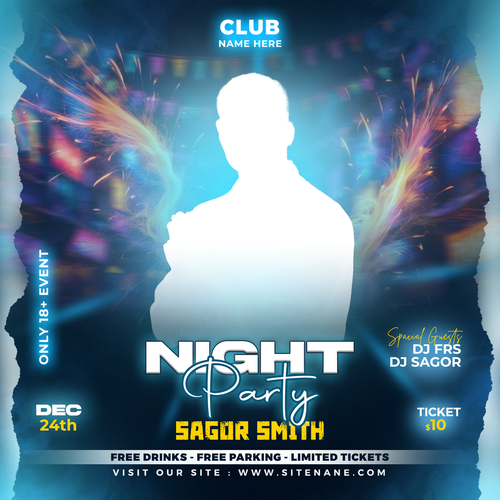 Dj club night party flyer and social media post and web banner template psd