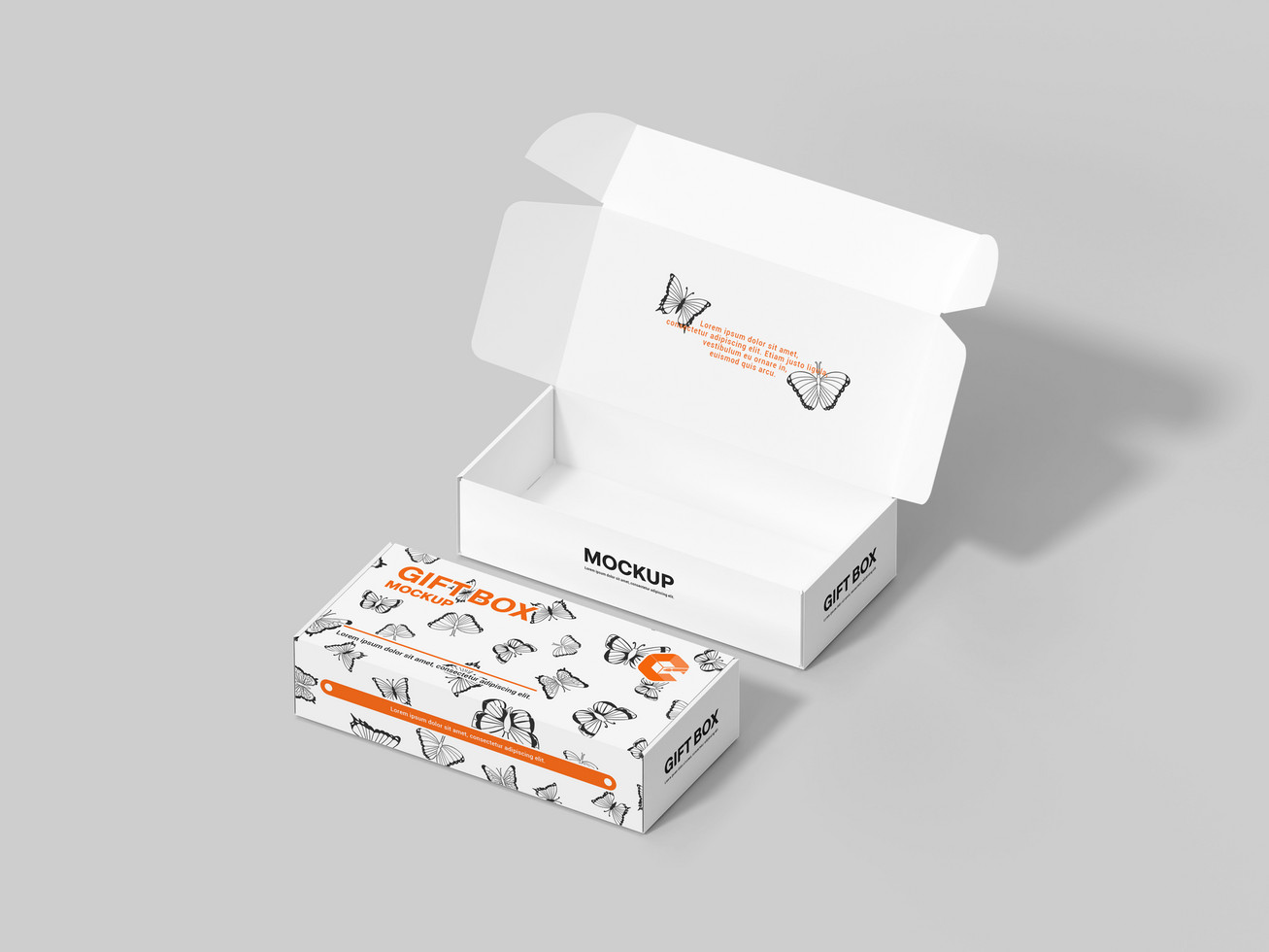 Realistic square wide flat gift box for any product mockup and packaging design - Editable Mock Up psd
