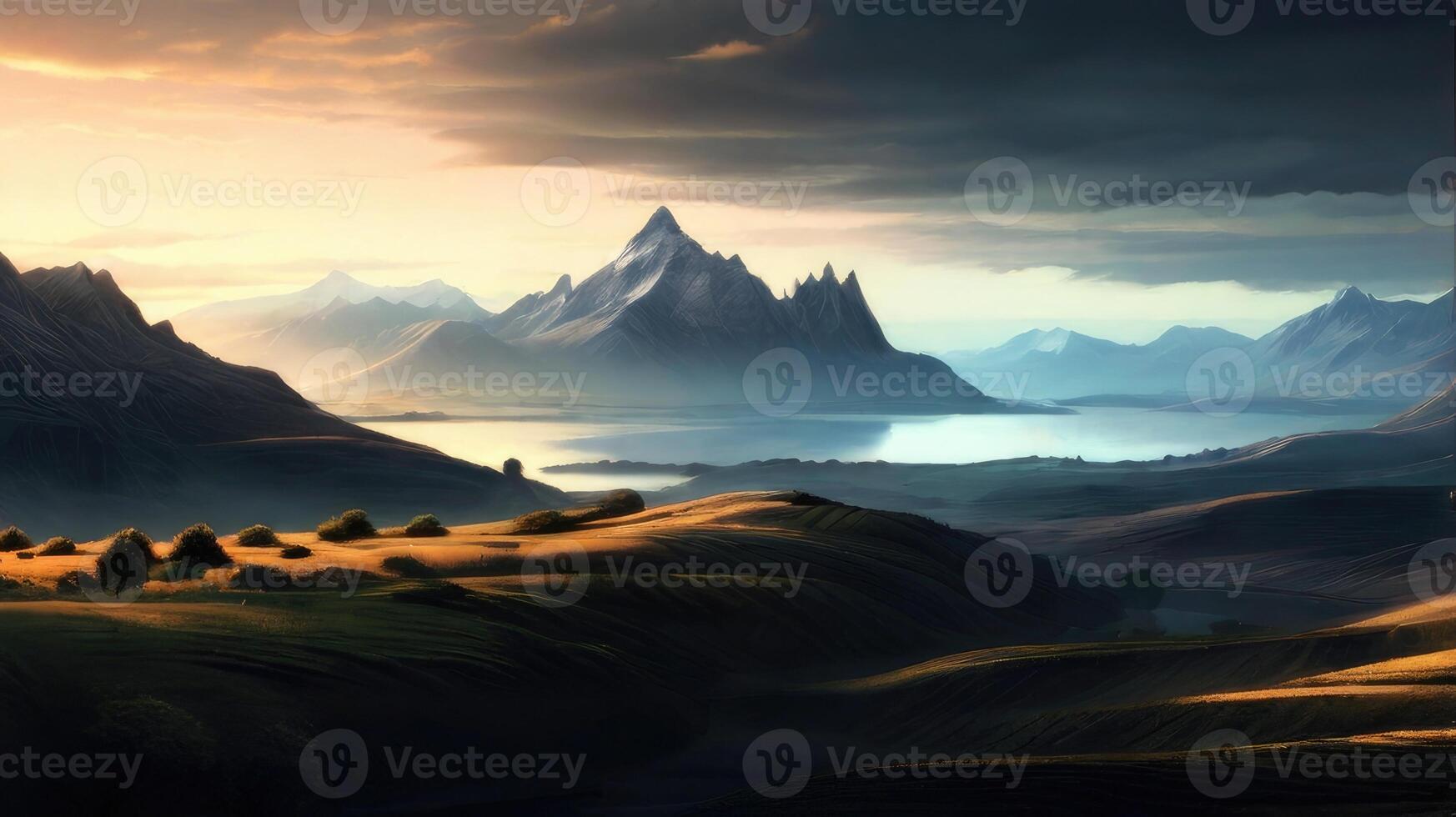 Peaceful landscapes beautiful natural scenery of mountains and rivers photo