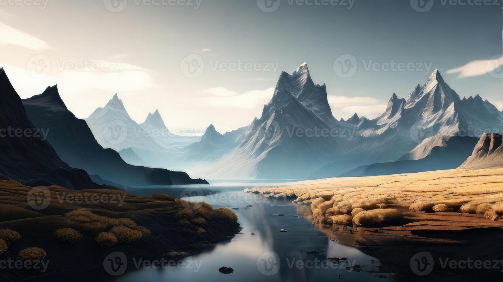 Peaceful landscapes beautiful natural scenery of mountains and rivers photo