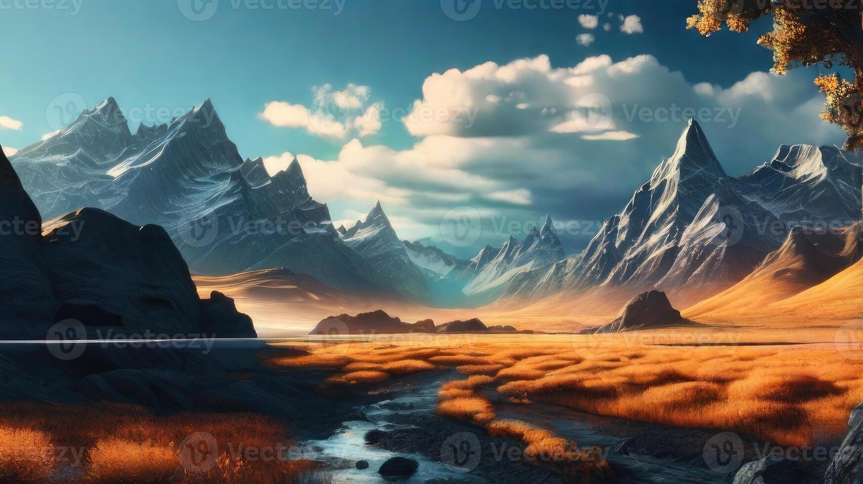 Peaceful landscapes beautiful natural scenery of mountains and rivers photo