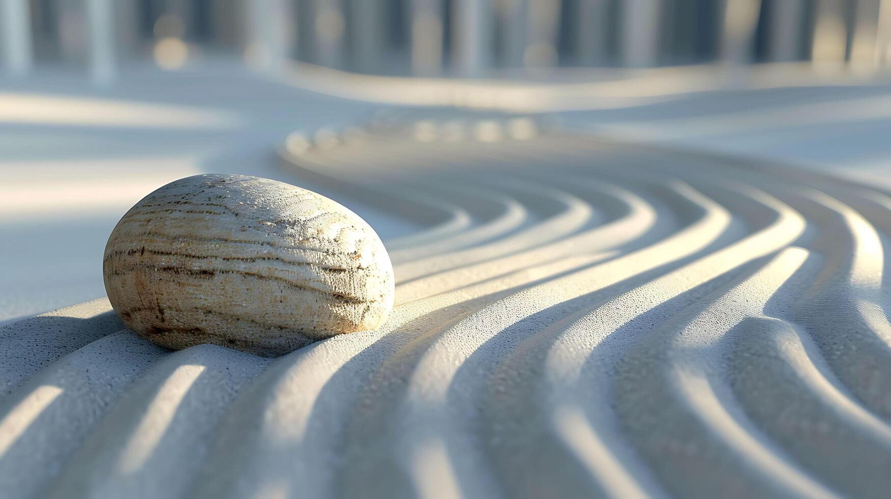 Tranquil Zen Garden Harmony with Rake Line and Rock photo