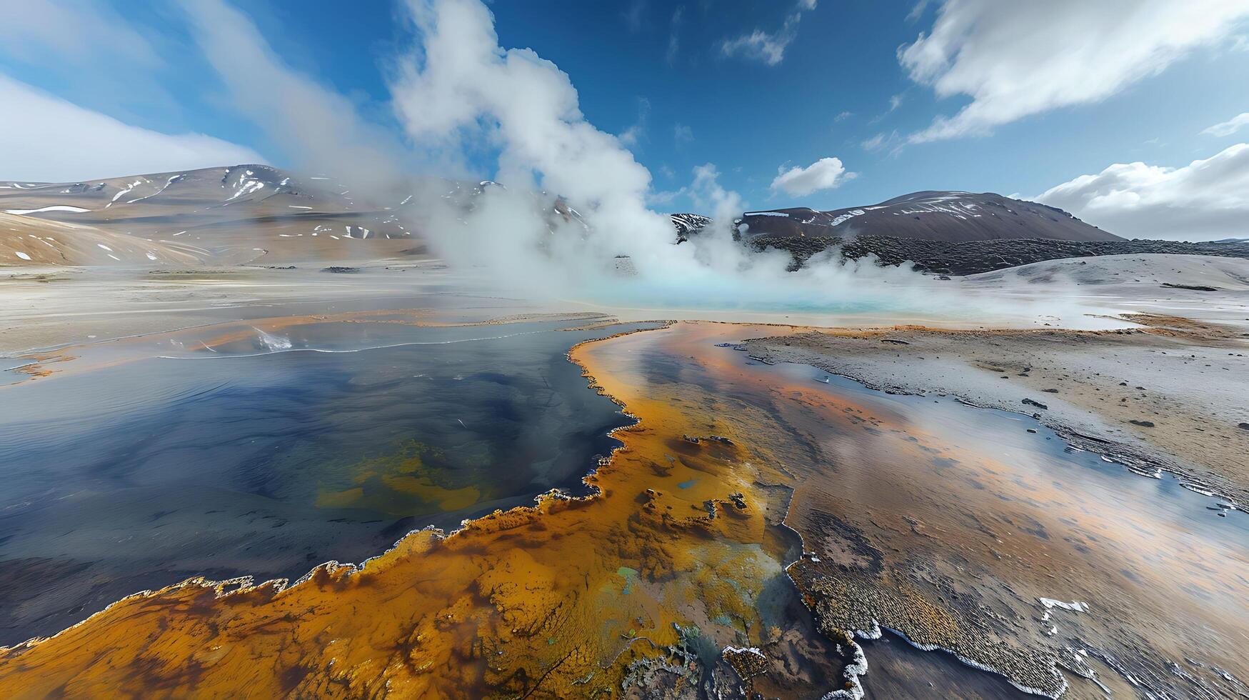 Ethereal Beauty of Geothermal Wonderland - Vibrant Minerals and Steam Vents in High Definition Photography photo