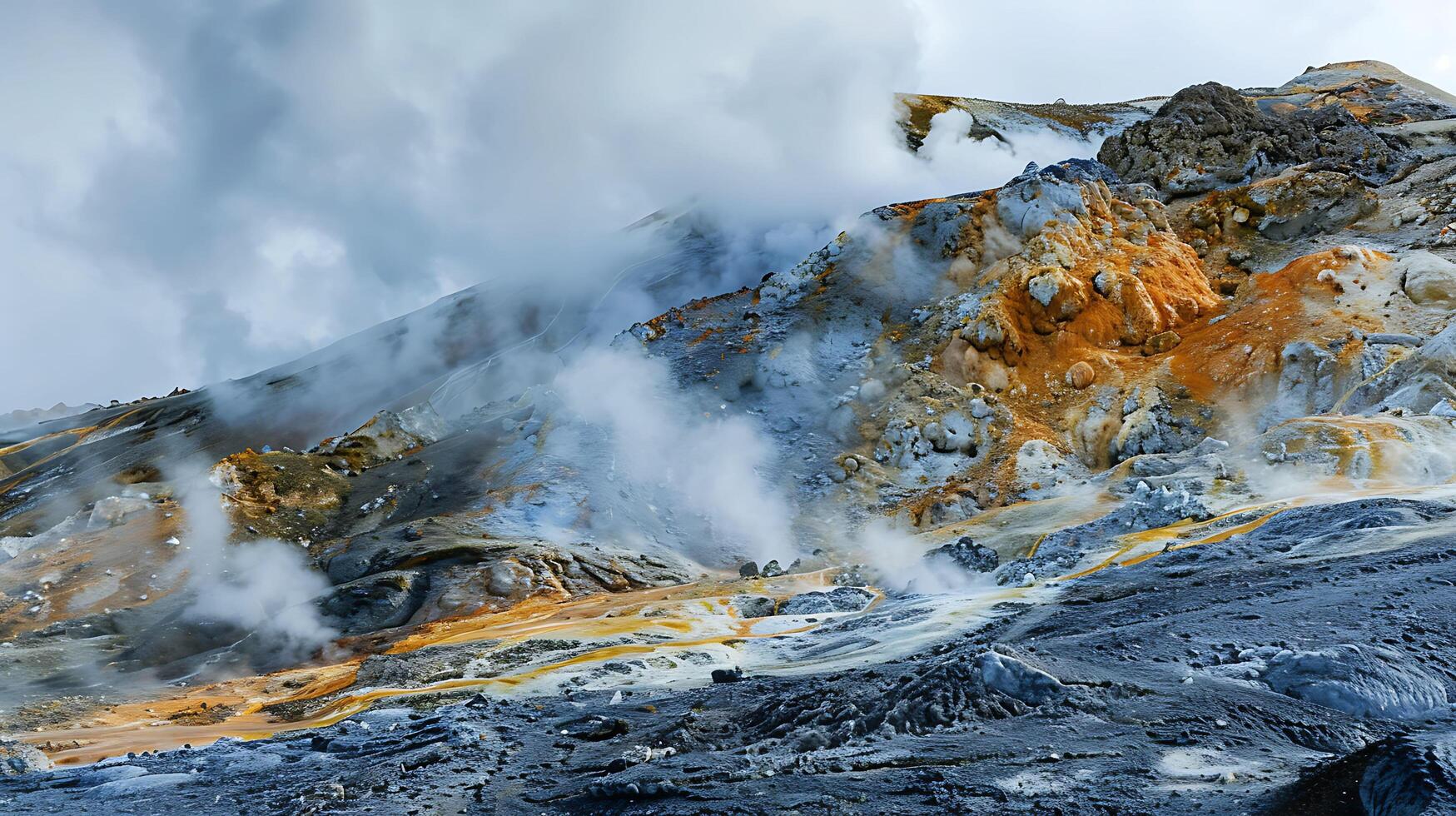 Vibrant Geothermal Wonderland Captivating Mineral Deposits and Steam Vents in Crystal-Clear Photo