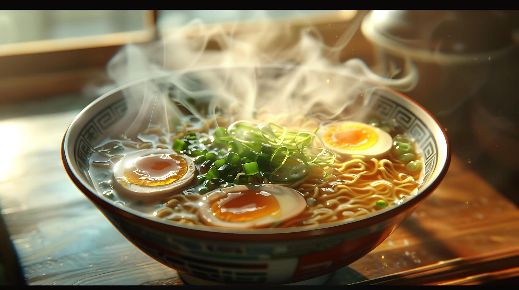 Delicious High-Resolution Ramen Bowl with Perfect Toppings photo