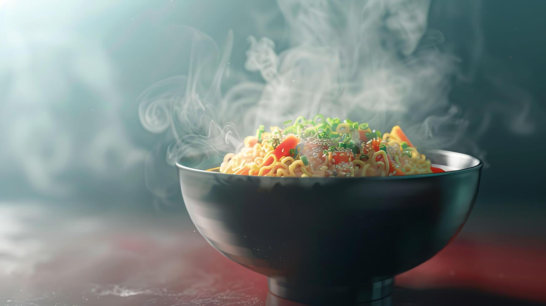 Delicious Steaming Bowl of Ramen with Perfectly Placed Toppings - Food Photography photo