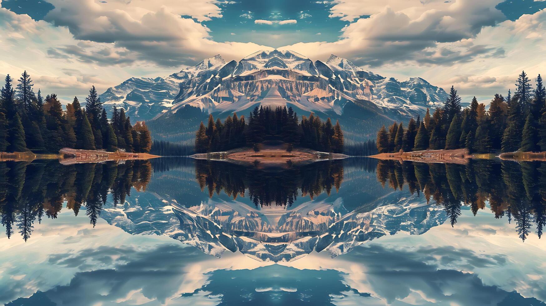 Tranquil Lake Reflection with Mountain Backdrop captured in Sharp Symmetry photo