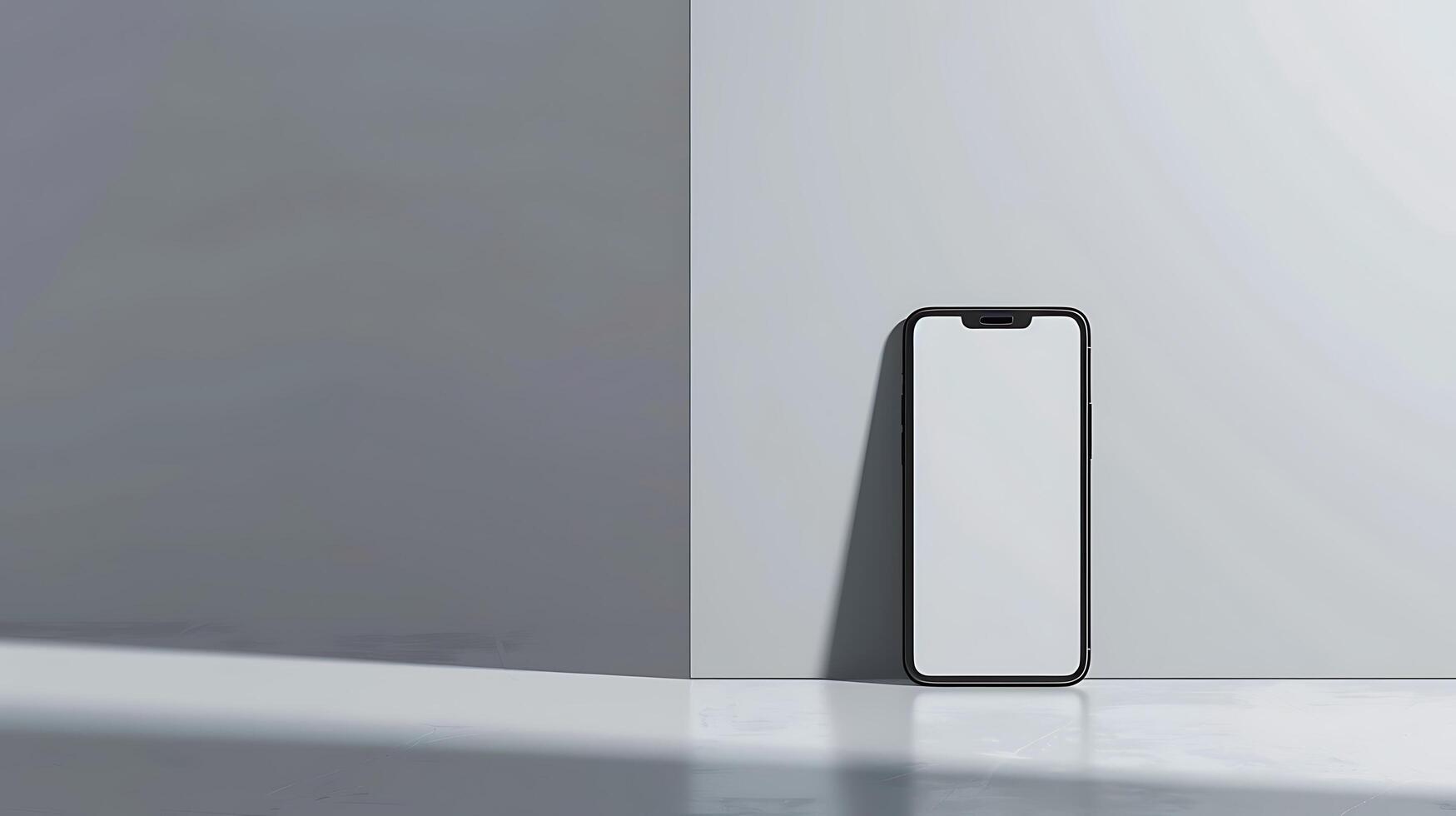 Modern Smartphone Mockup with Blank Screen and Sleek User Interface on Minimalist Background photo
