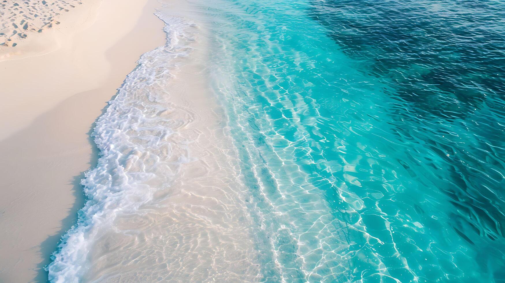 Aerial View of Pristine Beach with Turquoise Waters and White Sand Patterns Stylish Drone Shot photo
