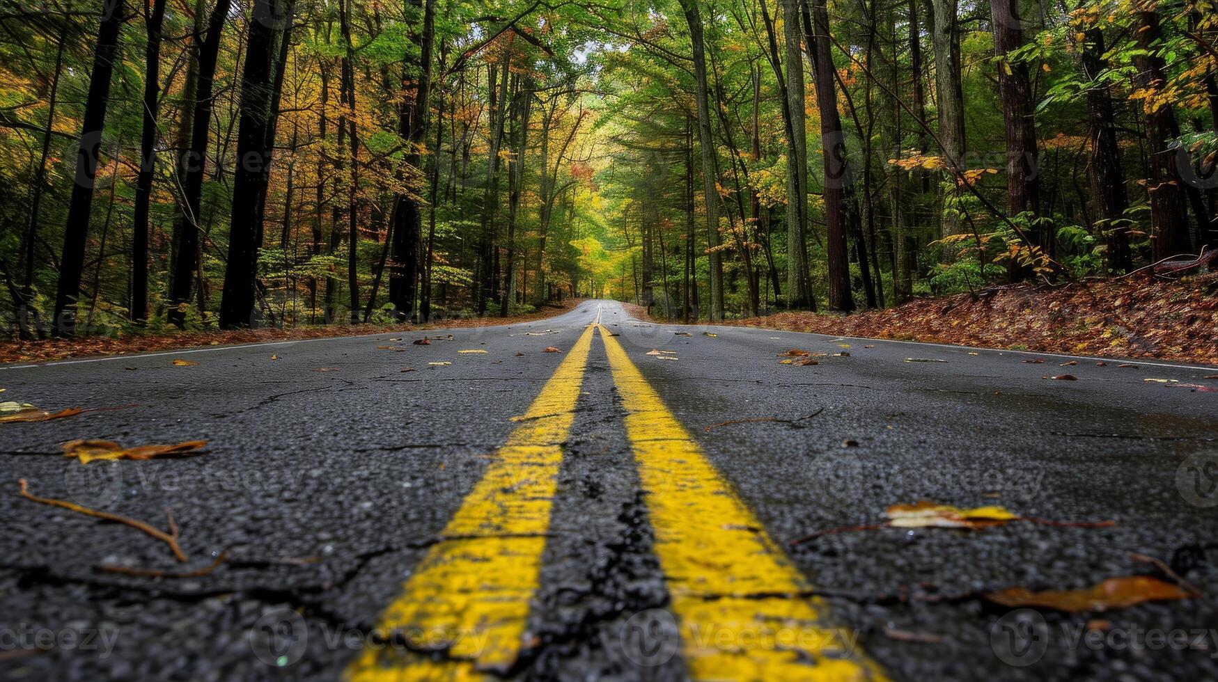 Endless road of travel on rural highways There are natural trees on both sides of the road. photo