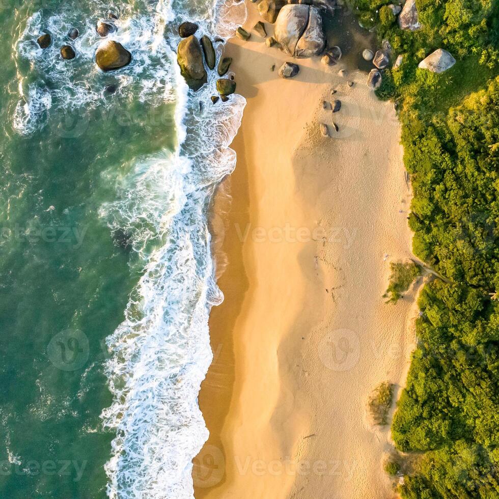 Balneario Camboriu in Santa Catarina. Taquaras Beach and Laranjeiras Beach in Balneario Camboriu. Aerial view in landscape. Square image photo