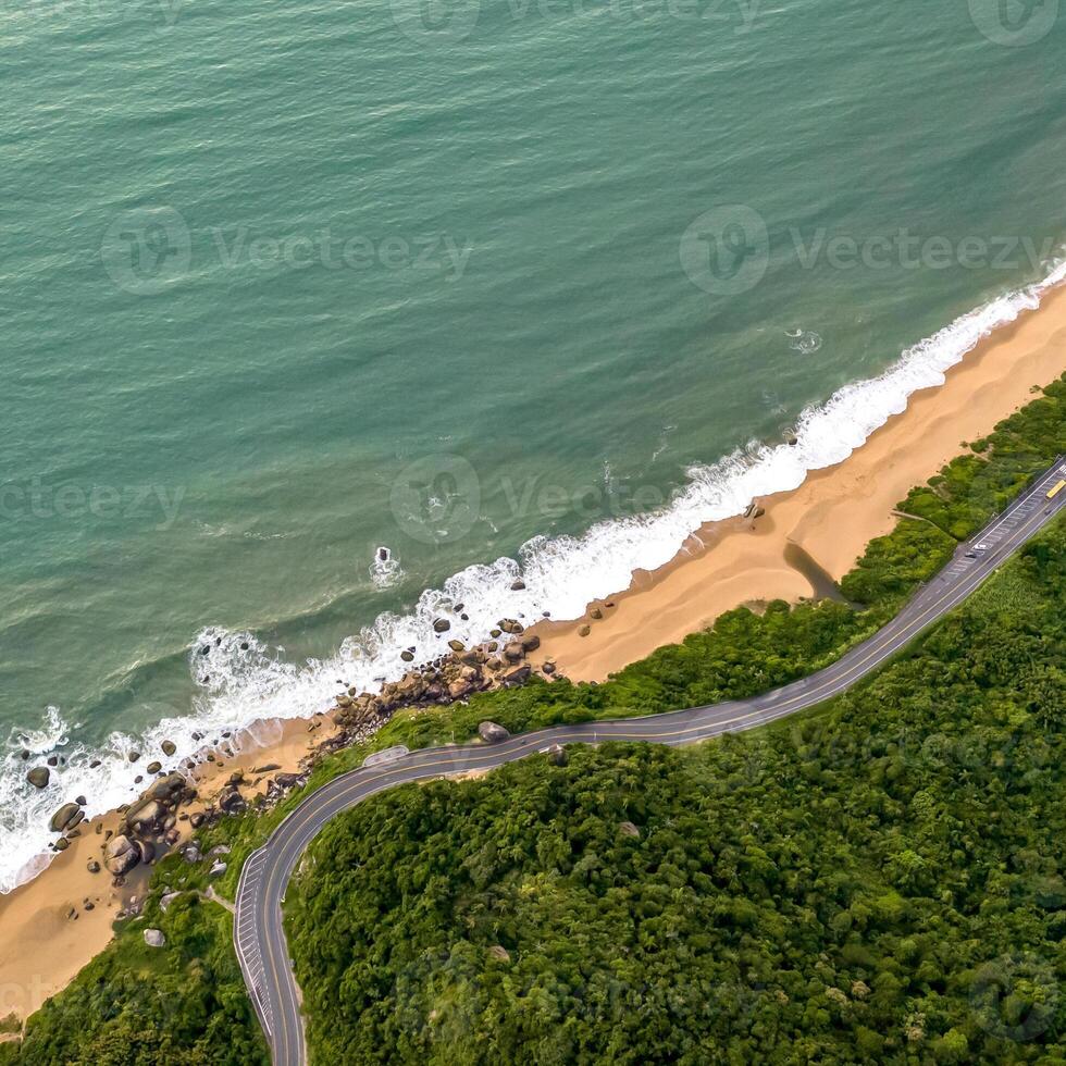 Balneario Camboriu in Santa Catarina. Taquaras Beach and Laranjeiras Beach in Balneario Camboriu. Aerial view in landscape. Square image photo