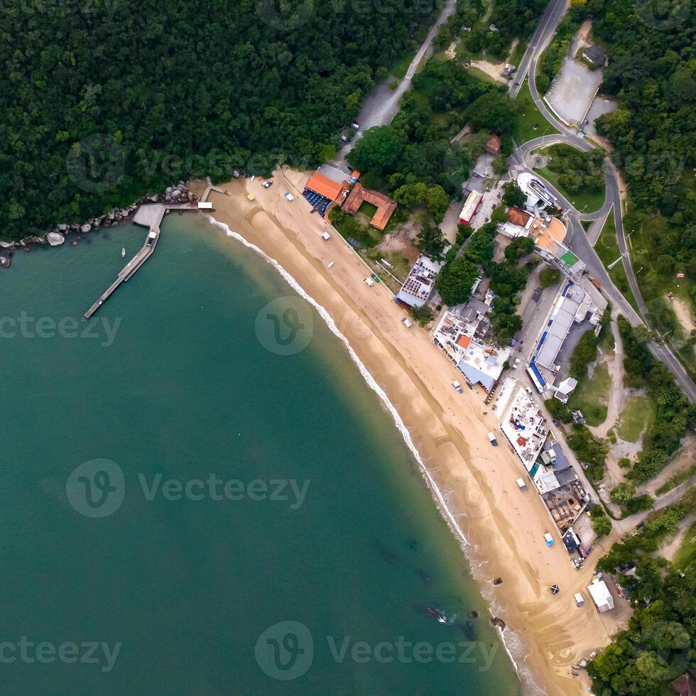 Balneario Camboriu in Santa Catarina. Taquaras Beach and Laranjeiras Beach in Balneario Camboriu. Aerial view in landscape. Square image photo